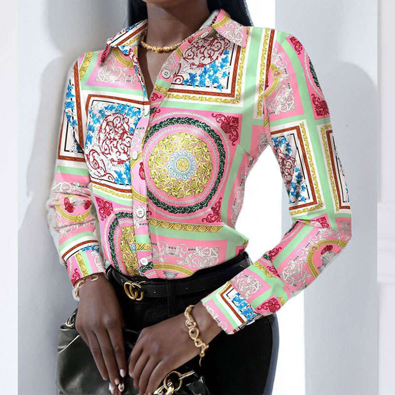 2025 Spring New Women's Casual Style Ethnic Printed Long Sleeved Shirt Top For Women KLMY