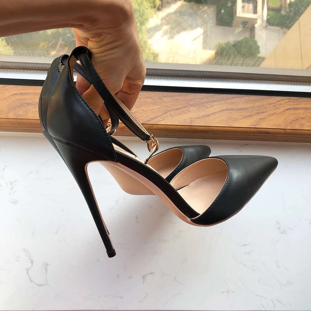 High Heel Tikicup Black Matte Women Ankle Strap Pointy Toe High Heel Shoes Summer Elegant Ladies D Orsay Stiletto Pumps Color Customize