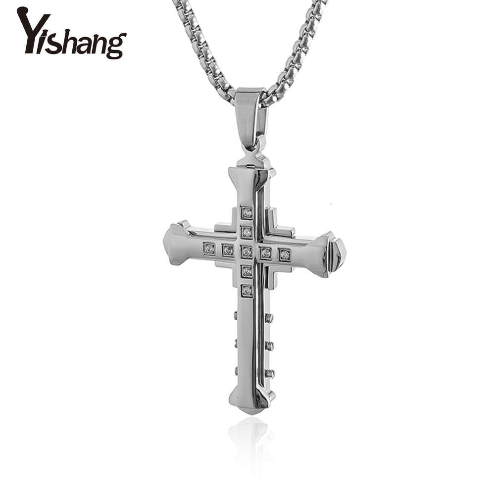 Hot selg hip-hop Dark Knight men's dia studded cross stainless steel pendant necklace