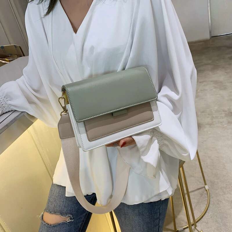 Contrast Color Leather Bags For Women New Travel Crossbody Fashion Simple Shoulder Ladies Flap Bag Handbag