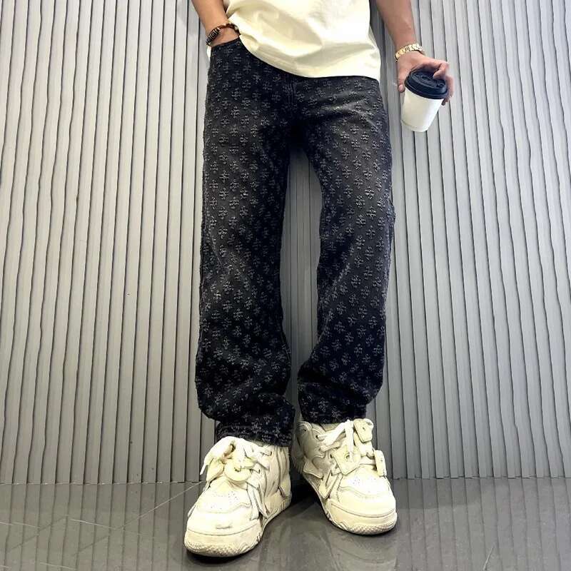 2025 Men s Underwear New Jacquard Pattern Fashion Designer Original Denim Pants Men s Straight Tube Loose Bottom Pants Men s Thick Wide Jeans Outdoor 