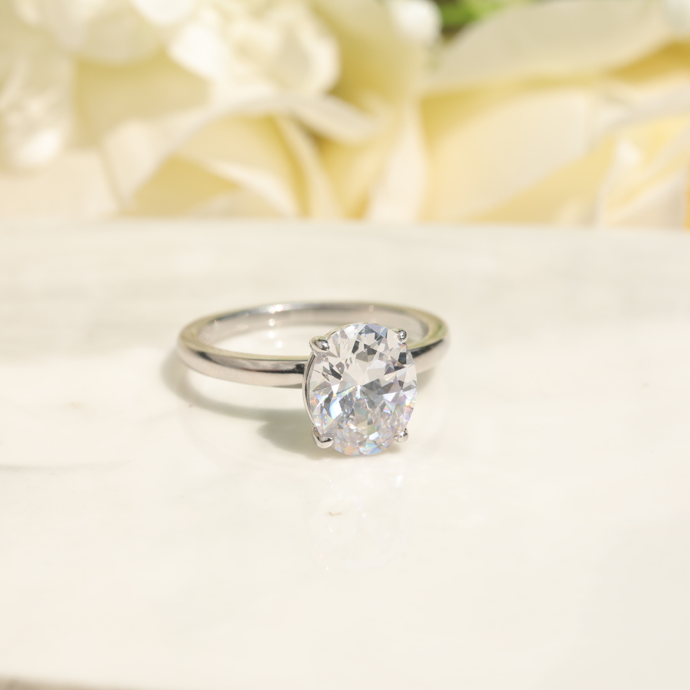 OAHLAN 925 Sterling Silver Rings 3ct Oval Cut Zirconia Diamond Solitaire Ring Women Engagement Band