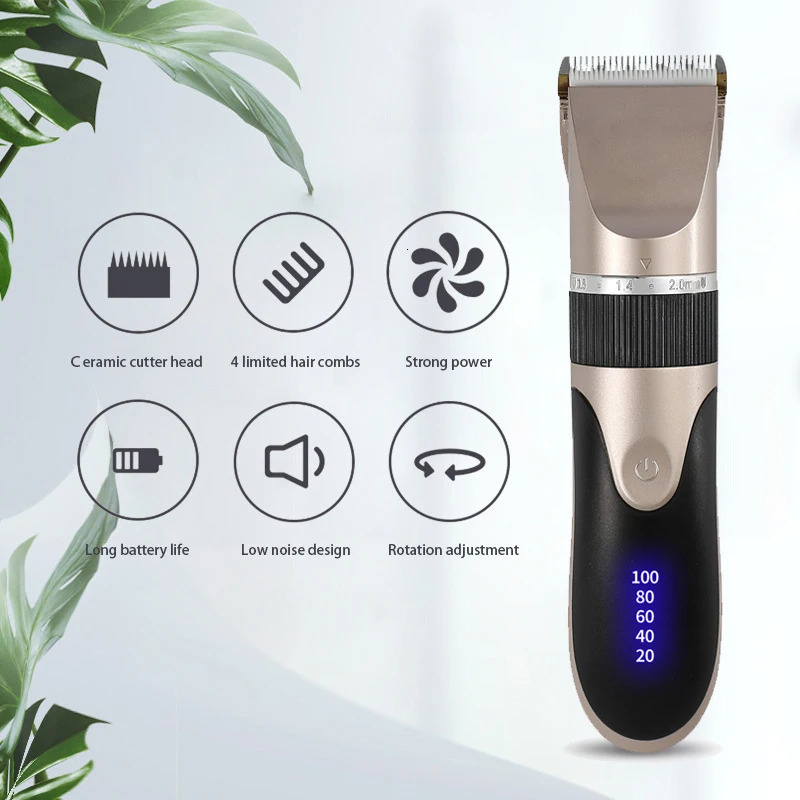 Professional Clipper Mens Barber Beard Trimmer Rechargeable Ceramic Blade Hair Cutting Machine Adult Kid Haircut Low Noise 250311 C260312