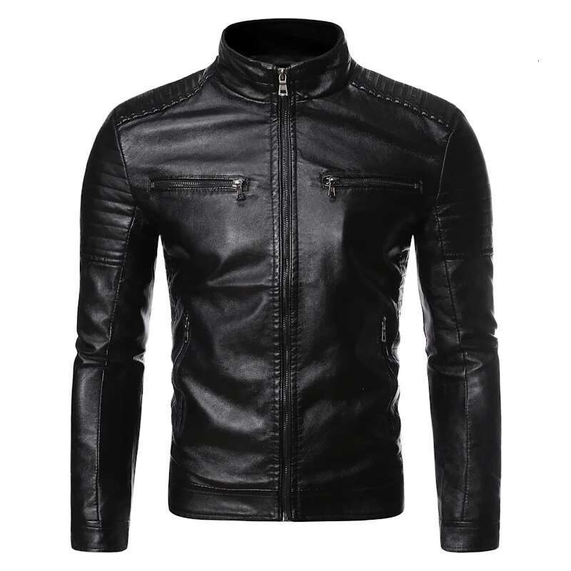 Spring And Autumn Men's Standing Collar Multi Pocket Jacket PU Leather Work Outdoor Motorcycle Riding Clothes