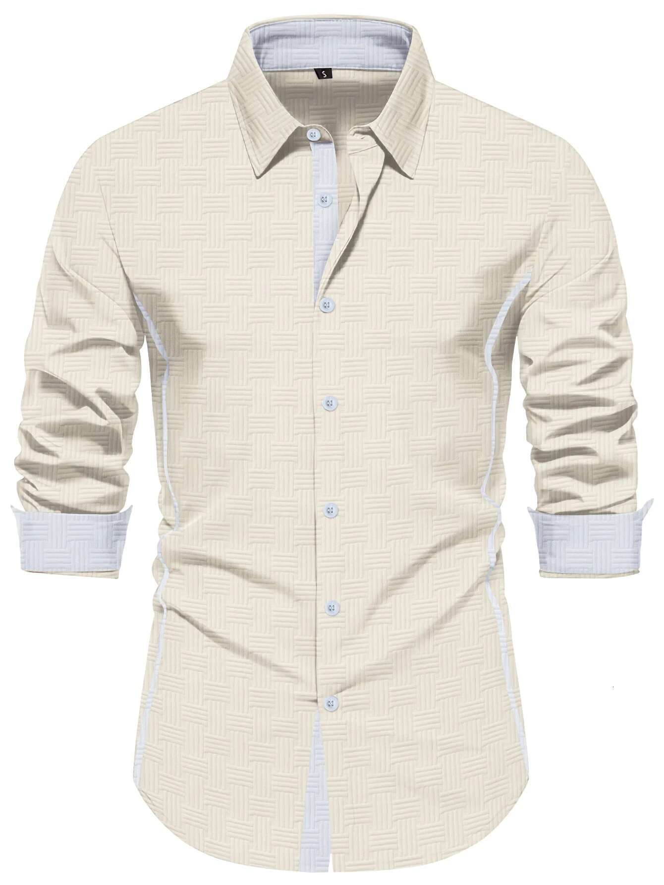 Explosive New Fashion Men's Jacquard Collocation Color Casual Long-Sleeved Shirt