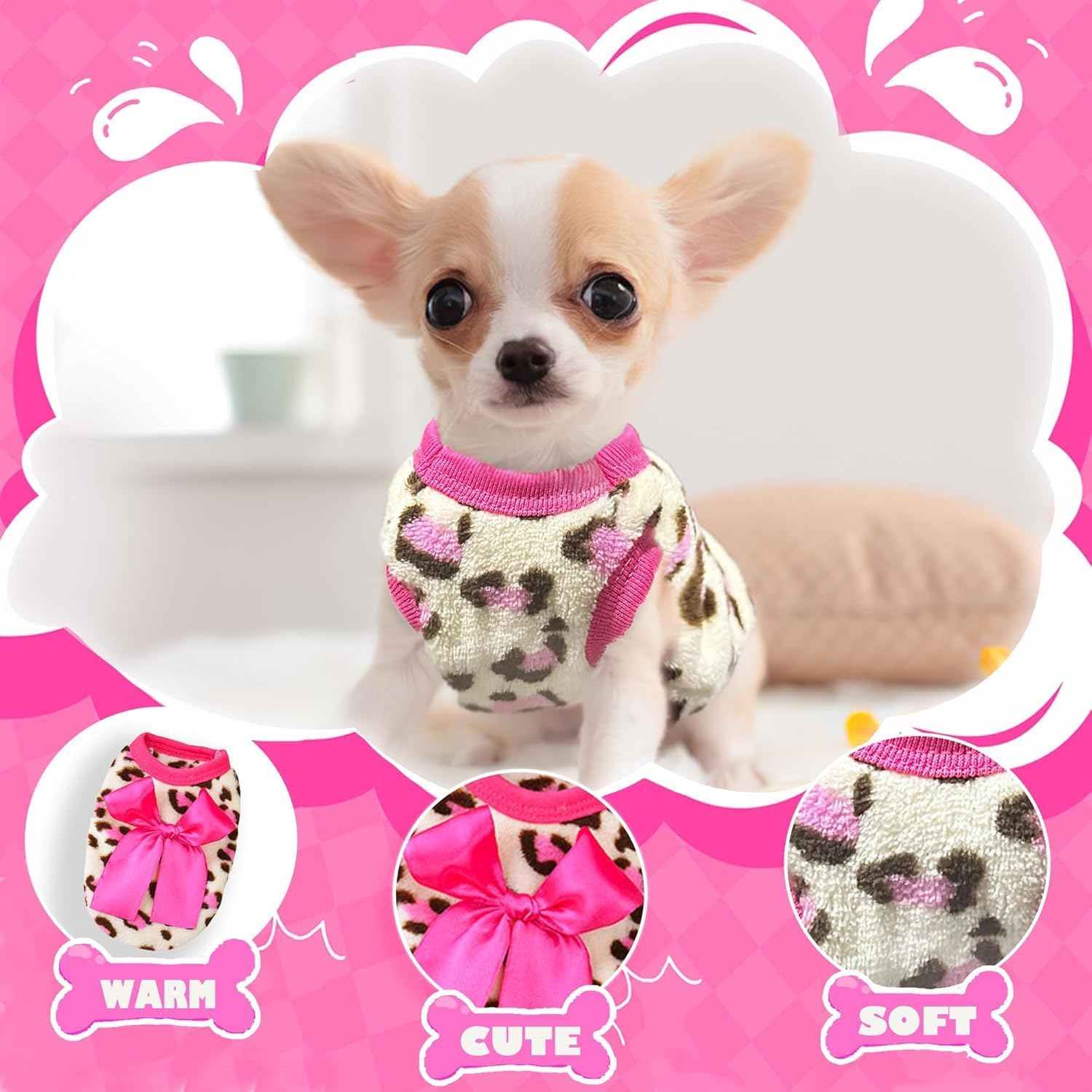 Double Pack XXS Dog Sweater for Small Breeds - Leopard Print Chihuahua and Yorkie Puppy Apparel