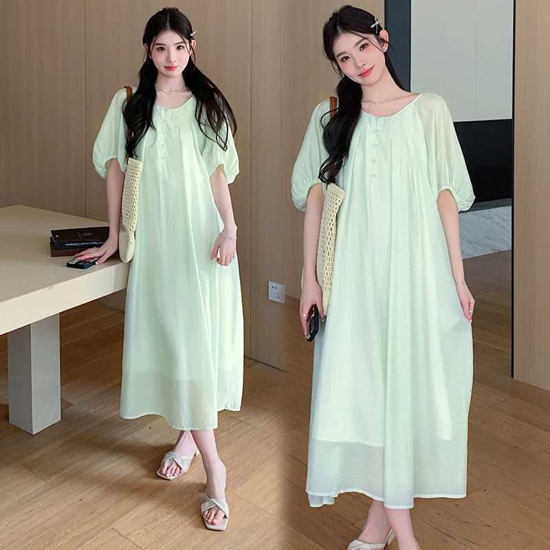 French Style Lantern Sleeves Pregnant Women Dress Button Fly Plus Size Maternity Beach Dress Long Loose Pregnancy Holiday DressT250311