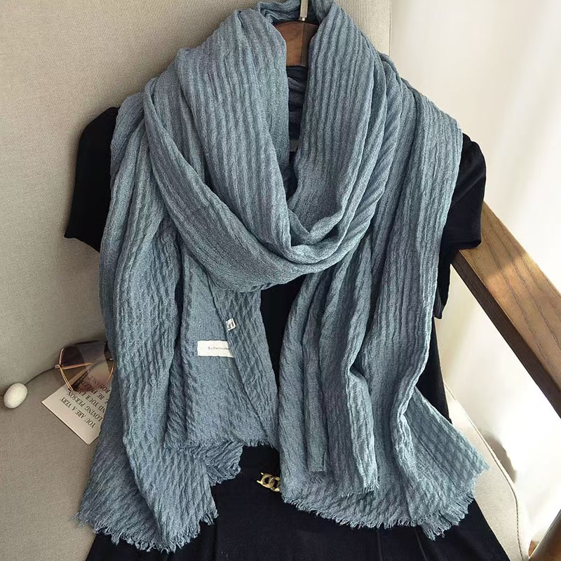 T265 cotton and linen scarf women autumn and winter thin literary style retro neck scarf shawl solid color