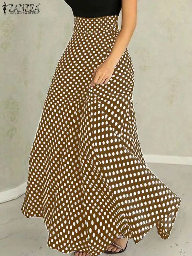 ZANZEA Fashion Aline Swing Skirt High Waist Maxi Skirts Women Casual Polka Dot Summer Elegant Office Holiday Long Sleeves 250311