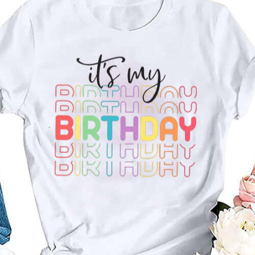 Women's top e-commerce birthday printed color cotton t-shirt 2025 temperament versatile new trend clothing ins