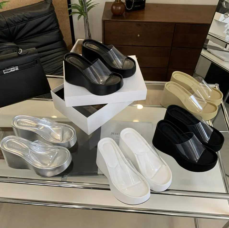Summers Chunky Womens Slide Fi Elegant PVC Transparent Platform Wedge High Heels Slide Womens Casual Outdoor Beach SandalsXJ250311