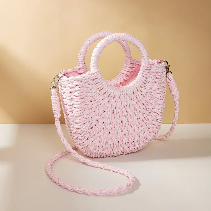 Handwoven Straw Rattan HalfMoon Beach Handbag Large Capacity Women Hollow Out Crossbody Shoulder Bag HalfRound 250311