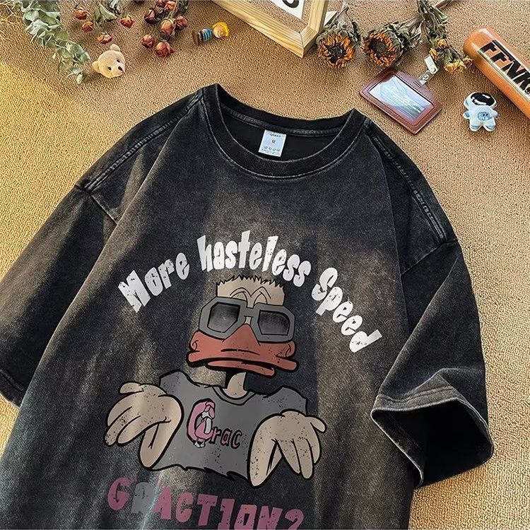 2025 new American fashion designer summer men's short sleeved T-shirt washed and worn fashionable high street loose half sleeved trendy short sle