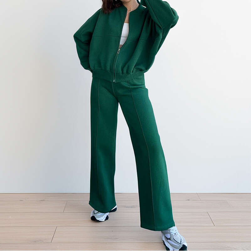 2025 New Solid Color Zipper Open Knitted Sweater Sportswear Fashion Casual Clothing Spring Women's Set KLMY