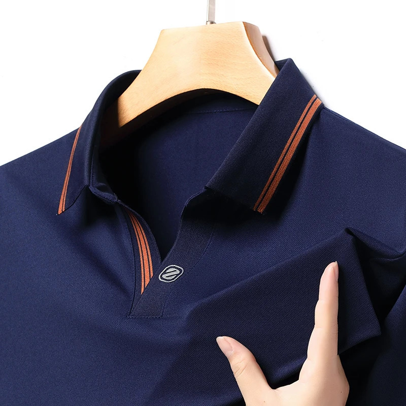 High End Summer Mens Lapel ed Print Ice Silk Short Sleeve Polo Shirt Business Casual TShirt Clothing 250311