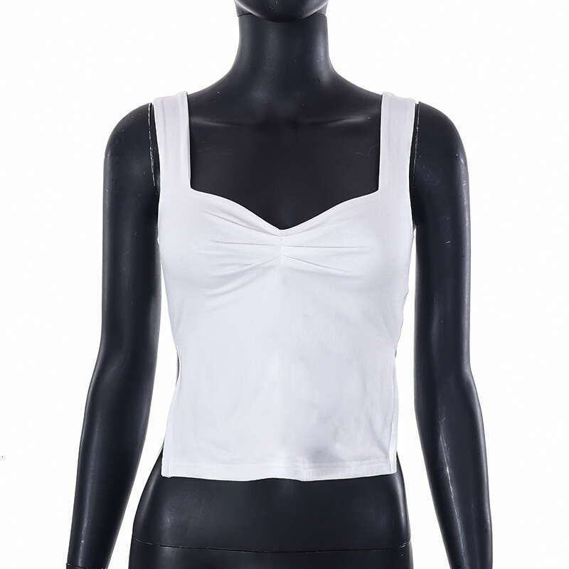 Y23tP031 European and American women's summer ins solid color square collar camisole pleated backless vest top t-shirt for women 2025 new style t
