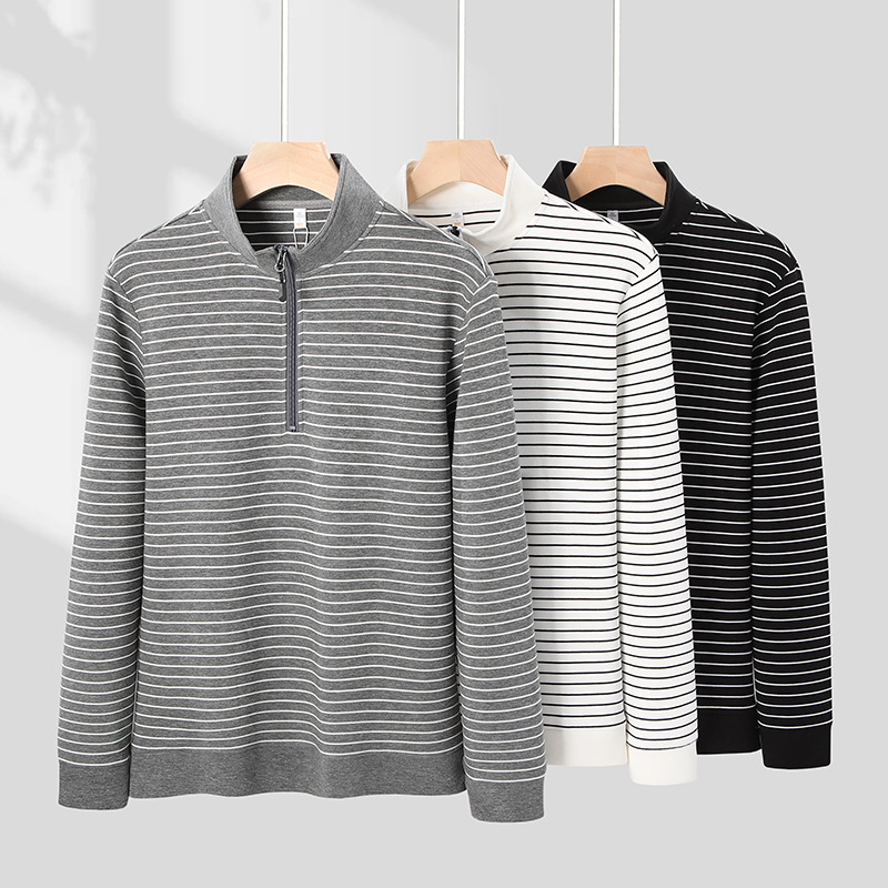 polo Striped long sleeved for men, business leisure Korean version, autumn and winter interior matching bottom shirt, men's T-shirt 2025 new styl
