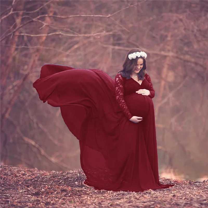 New Lace Chiffon Maternity Photography Dress Long Sleeve Sexy Pregnancy Dress Elegance Pregnant Women Maxi Gown For Photo Shoot X250224