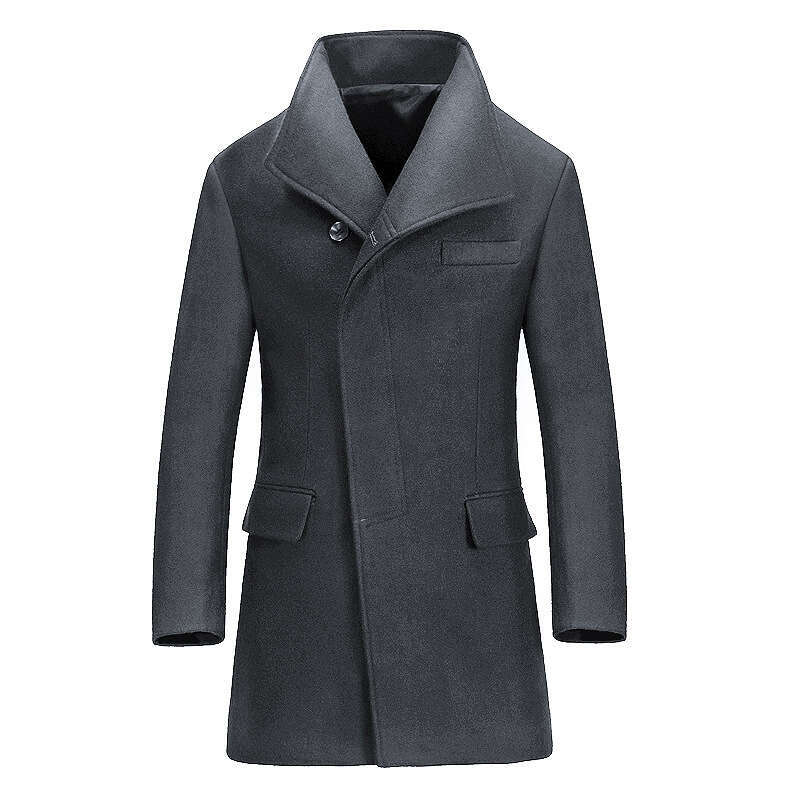 Russian Men's Woolen Coat Thick Medium Long Windbreaker