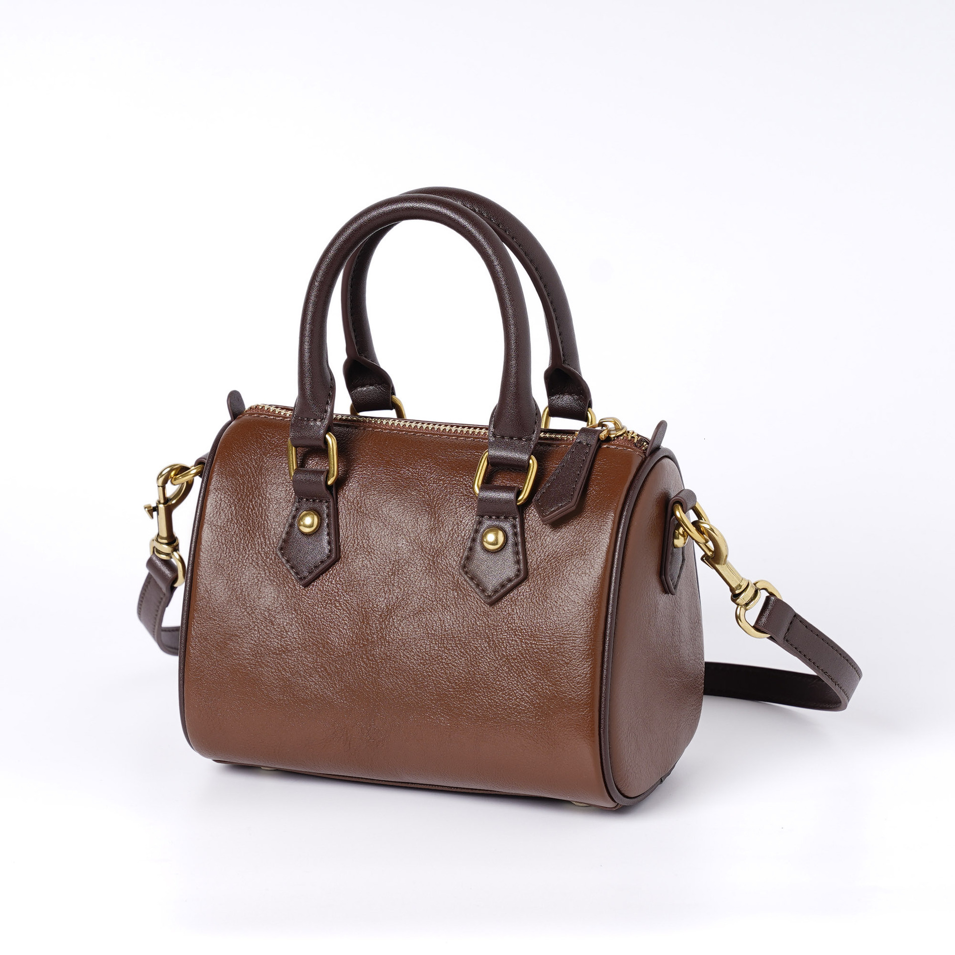 Genuine Leather Women's Top Layer Cowhide Boston Bag, Premium Texture, Commuting Minimalist Single Shoulder Carrying Crossbody Bag