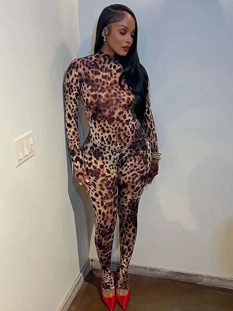 Weird Puss Zip Fit Jumpsuit Women 2025 Spring Y2k Leopard Print Full Sleeve Hipster Midnight Stretch Streetwear Workout Overalls