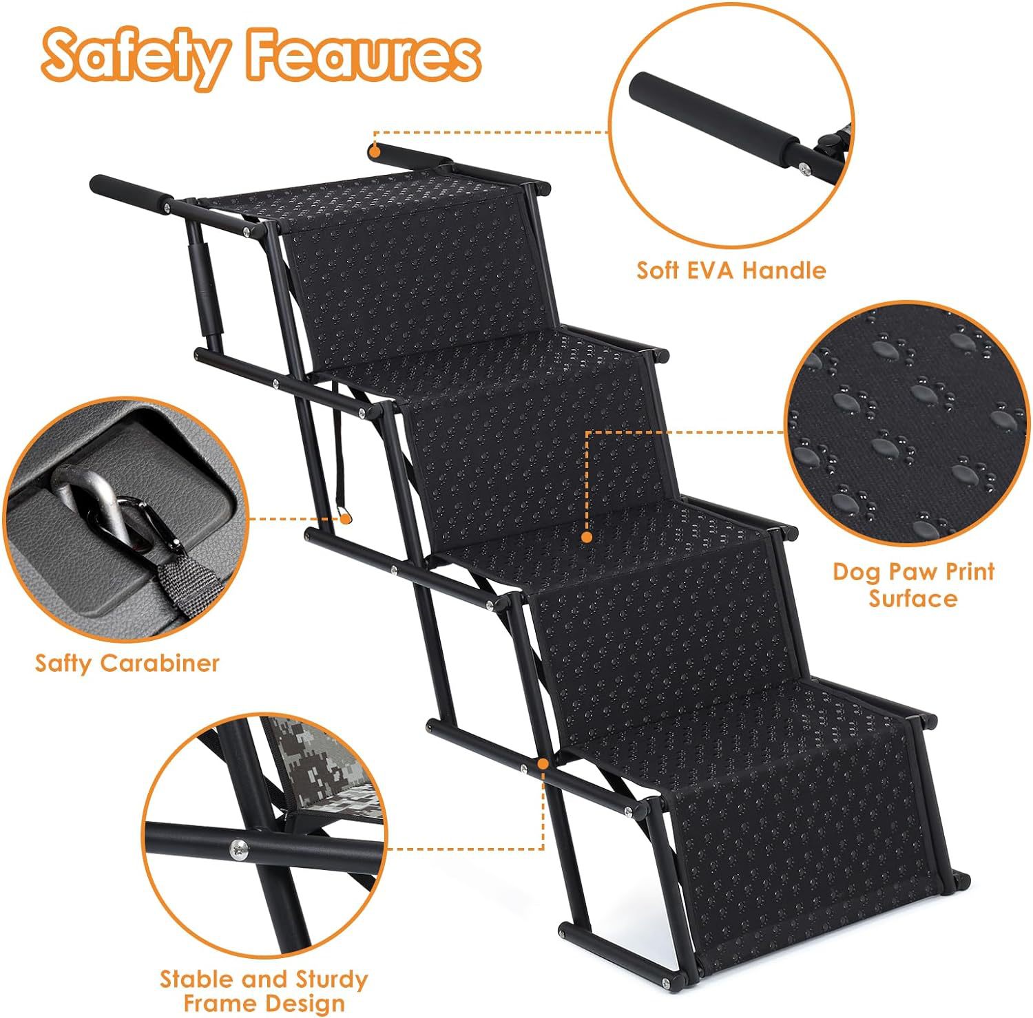 Portable Foldable Pet Ramp Stairs Car Ladder for Large Dogs Assist Steps with Non-Slip Surface for Easy Vehicle Access