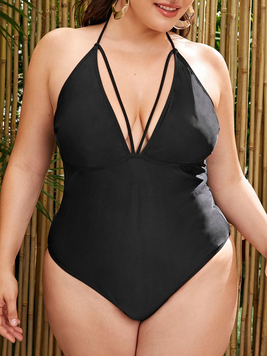 Large Plus Size Halter Swimsuit Women One Piece Floral Printed Swimwear Female Bathers Bathing Swimming Swim Suit Beachwear 250310