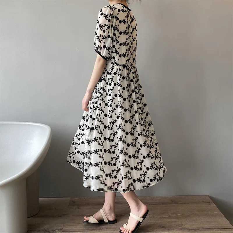 Fashion Summer Maternity Puff Sleeve Loose Chiffon A-line Dress High Waist O-Neck Pregnant Woman Lightweight Ball Gown DressT250311