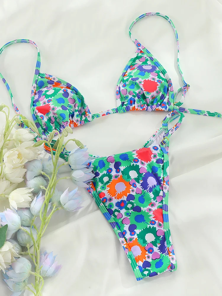 Extreme Print Bikini for Women Cut Out Swimwear Low Waist Swimsuit Micro Set Bathing Suit Triangle Beachwear 250310