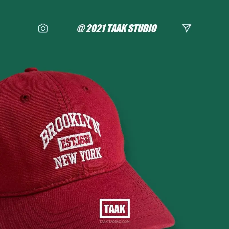 Baseball Hat Womens Spring And Summer Korean Version Ins Street Burgundy Letter Embroidery Cap Men 250311