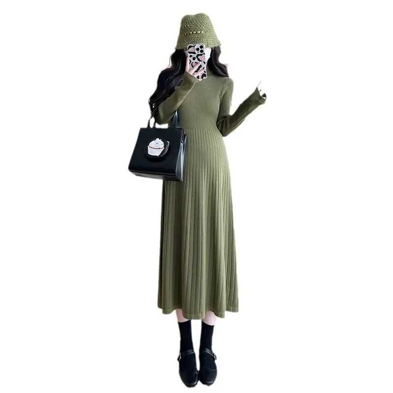 Fashionable Slimming Knit Maternity Dress 2024 Medium-length New Style Korean Version For Pregnant WomenT250311