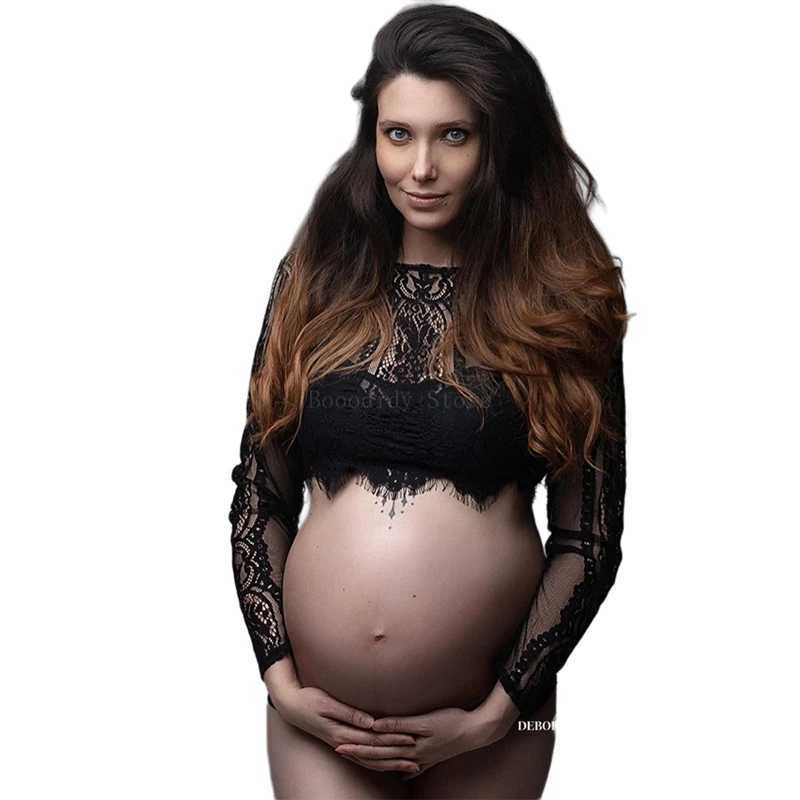 Maternity Dresses Maternity Long Sleeve Zipper Outdoor Perspective Lace Top for Photography Sessions X250224