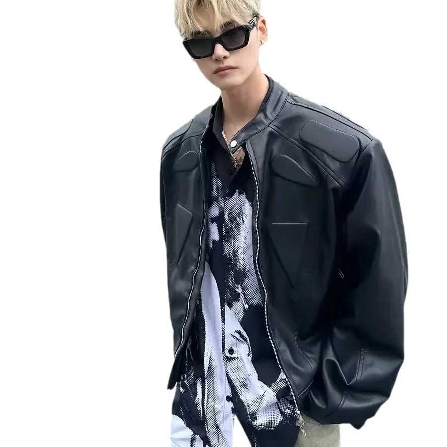 High-end Feeling Motorcycle Jacket For Men Trendy Street Pad Shoulder Leather Jacket Casual Niche Structure Design Sent For FreeT250311