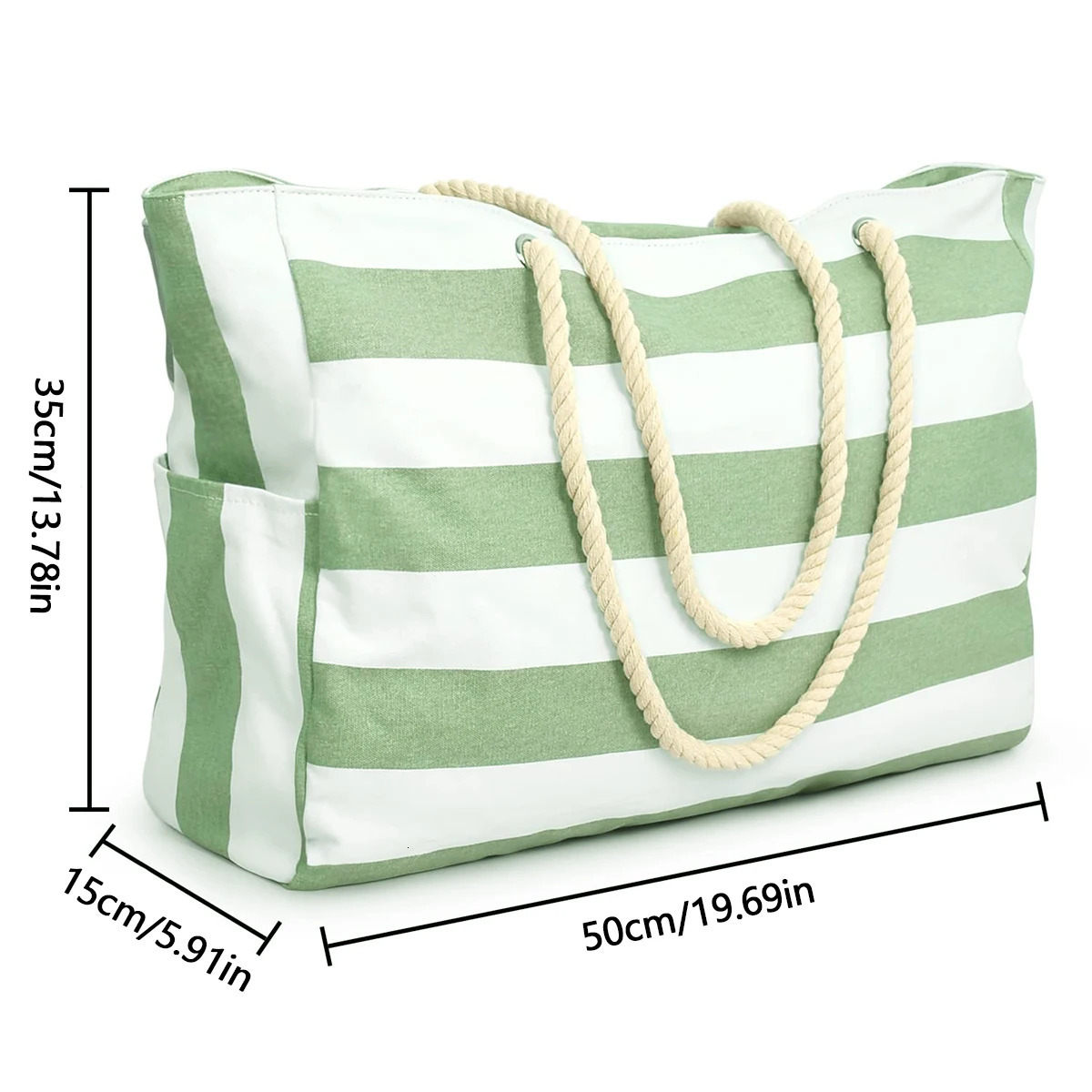 Striped zipper outer bag for outdoor travel and vacation waterproof and sand resistant canvas convenient folding beach bag-ll R250311