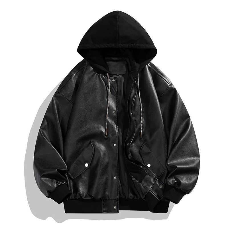 Hoodie Vintage Faux Leather jackets Trendy Cool Black Faux Suede PU Leather Jackets Mens hip hop Style Luxury Leather ClothesT250311