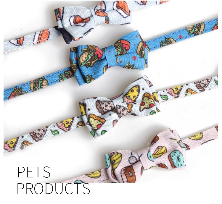 Delicious Food Printing Cat Collars with Bow Tie, Adjustable Cat Tie with Bells Safety Buckle Cute Pet Food Series Collars for Small Dogs and Cats Boy