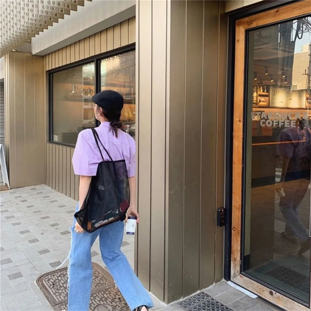 New Trendy Transparent Mesh Bag Ins Fashion Lightweight Casual Versatile Large Capacity Portable Shopping Bag Summer Beach Bag R250311