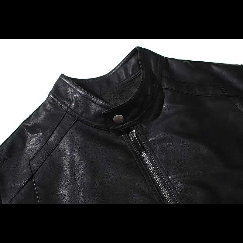 Mens Black Leather Jacket Spring Autumn Fashion Trend Korean Slim Fit Casual Motorcycle Coats Stand Collar Jacket Long SleevesT250311