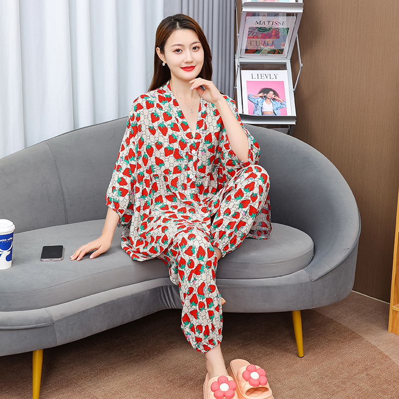 B811-Summer women's pajamas simple loose short-sleeved trousers pure cotton home clothes can be worn outside