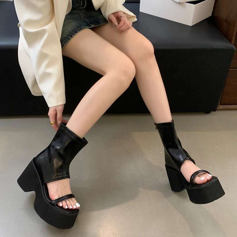 High Heel Ladies Block High For Women Platform Heels Chunky Punk Back Zipper Wedge Sandals Summer High Tie Shoes Atos