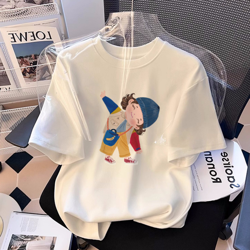 2025 New Cotton Short Sleeve Designer Women's Summer Loose Round Neck Versatile Printed Front Shoulder Half Sleeve T-shirt Top1