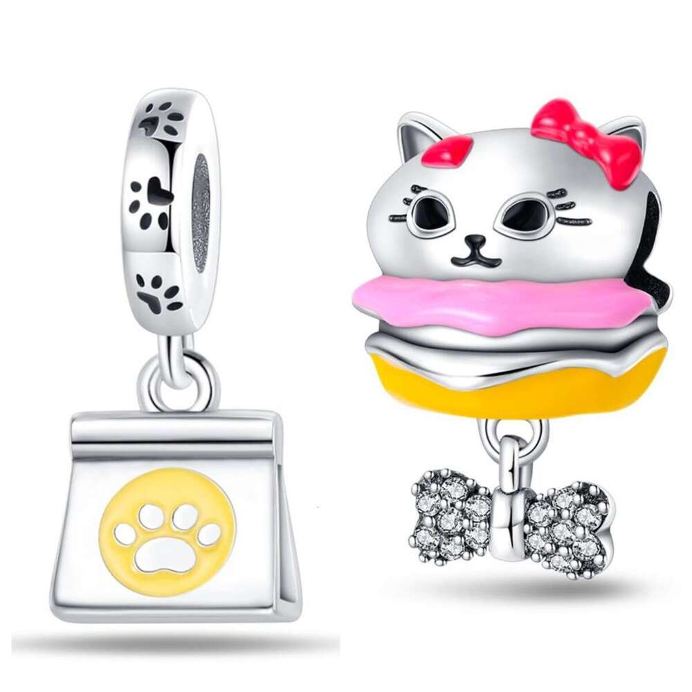 925 Sterling Silver pet life series Charms cat burger family beads Fit bracelet necklace DIY for women fashion jewelry Gift