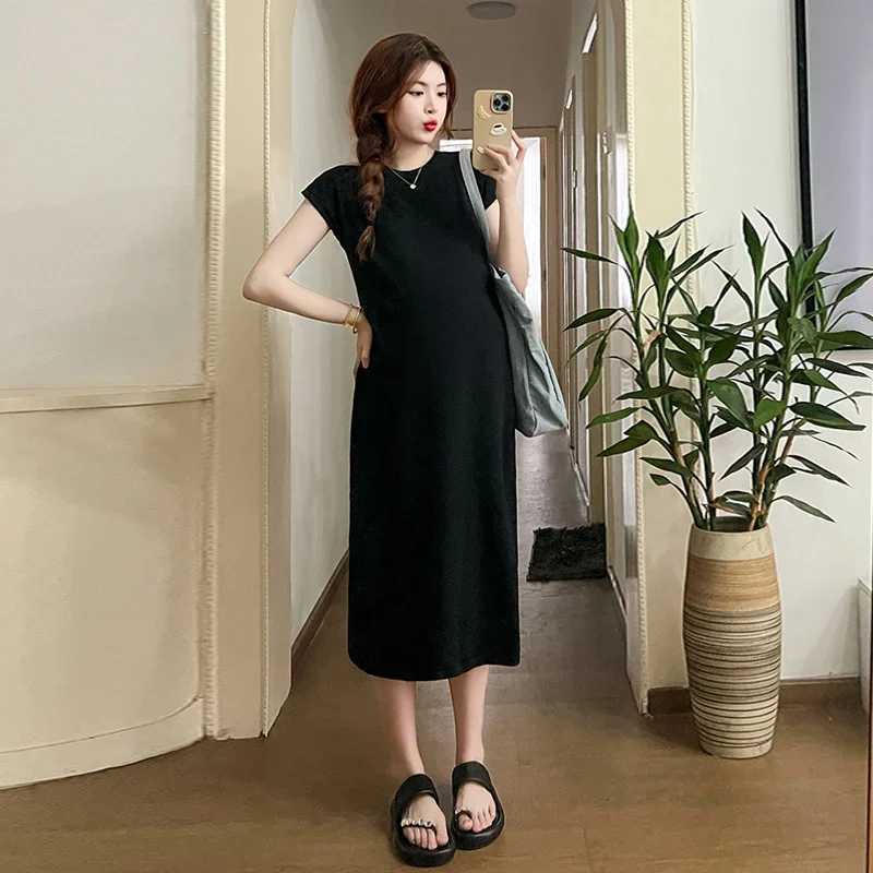 Summer Maternity Dresses Solid Short Sleeve Bodycorn Maxi Dress Pregnant Women Baby Shower Gowns Premama Clothing PregnancyT250311