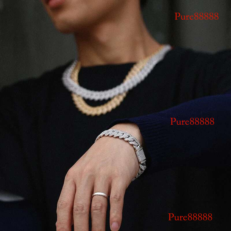 S Sterg Sier Moissanite Claw 14mm Rhombus Cuban k Chain Necklace for Men Hip Hop Bg Ice Out Rapper Jewelry