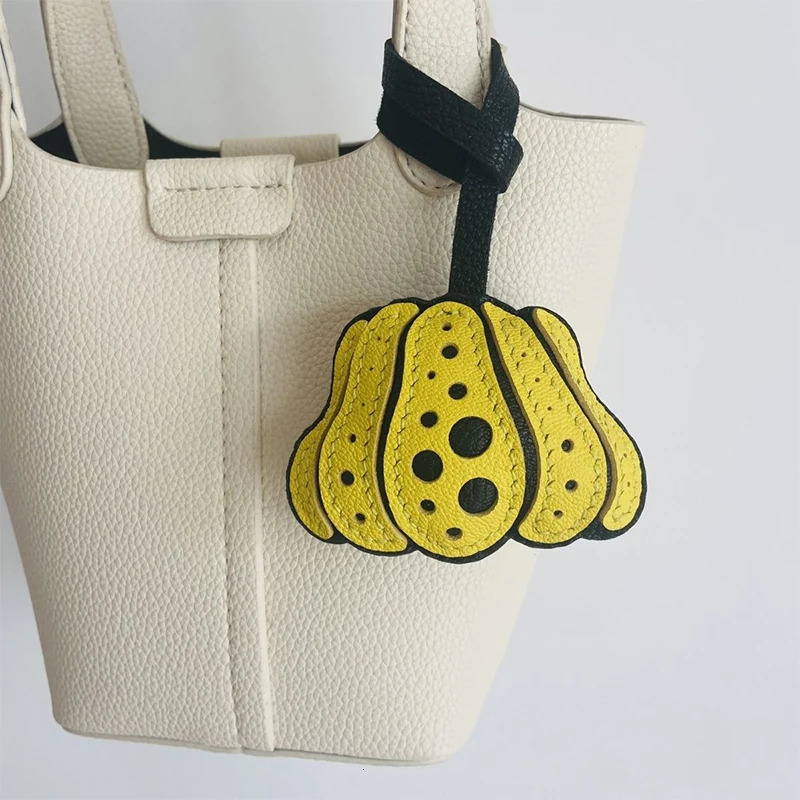 Spotted Pumpkin Genuine Leather Bag Charm Keyring Pendant Phone Case Hanging OrnamentSchool Bag Keychain Decor Accessories 250311