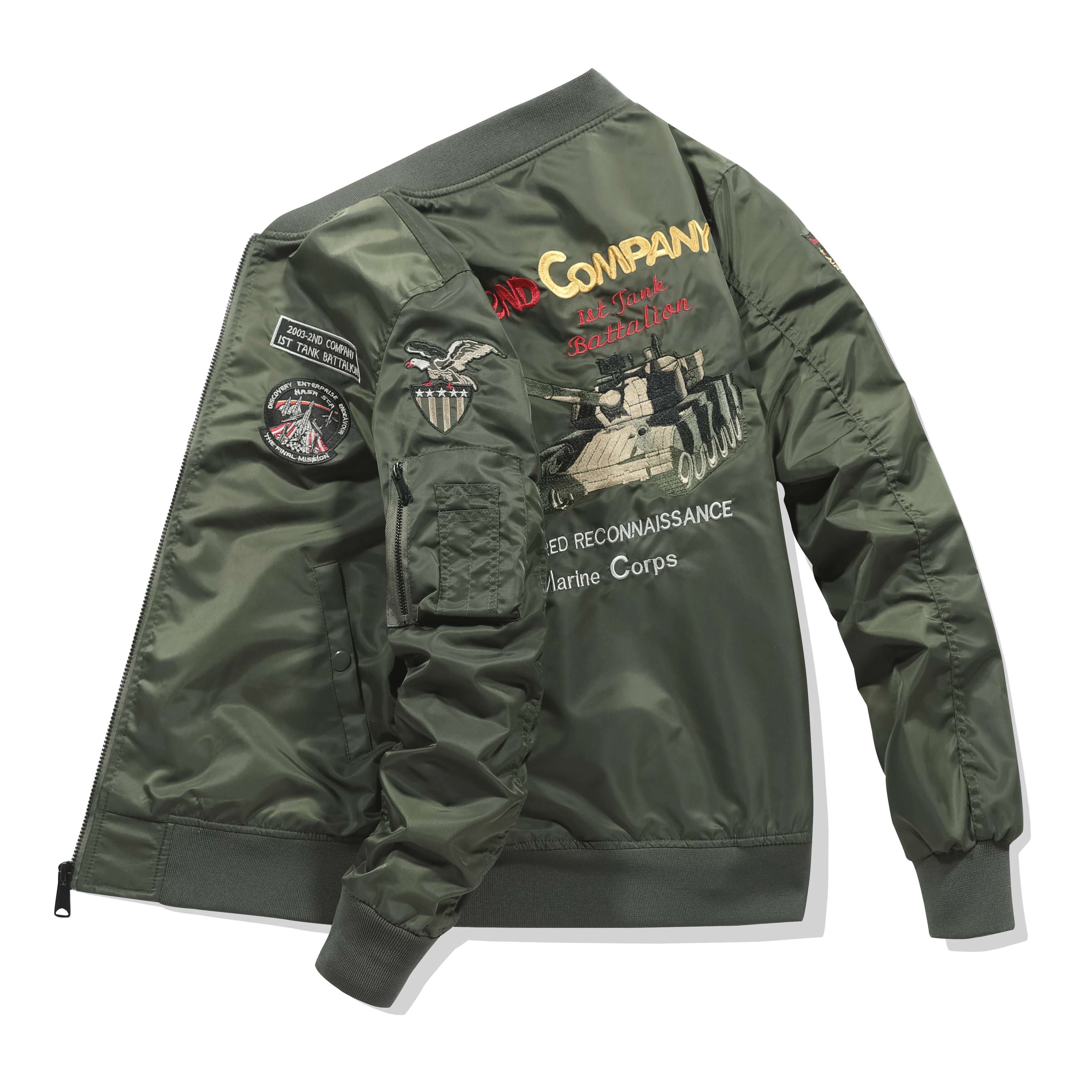 American Retro Ma1 Pilot Men's Embroidered Baseball Jacket, Spring And Autumn Oversized Loose Work Cycg Jacket Trend