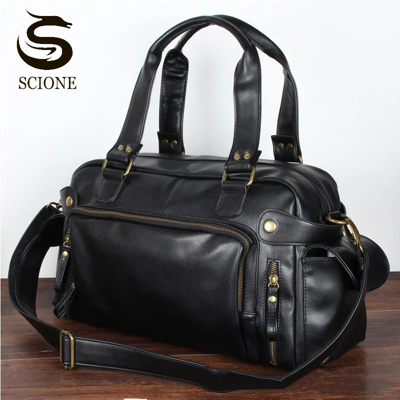 Men Travel Bags High Quality PU Leather Handbags Casual Vintage Shoulder Bag Laptop Black Brown Luggage Hand 250311