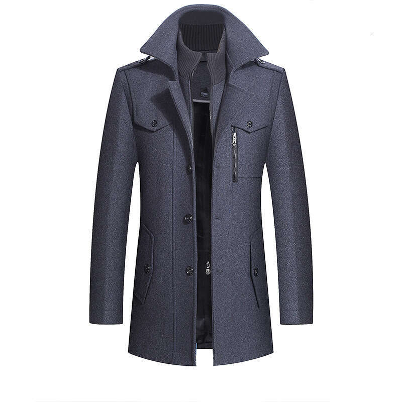 European Version Vertical Zipper Autumn And Winter Double Collar Thick Plus Size Windbreaker Men's Woolen Coat