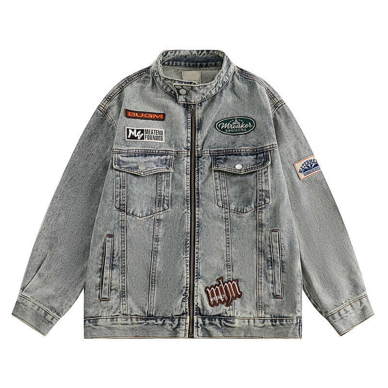 YPRS Brand Motorcycle Style Embroidered Cowboy Men's And Women's American Vintage Stand Up Collar Zipper Jacket Trendy