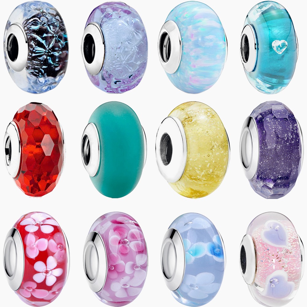 New 925 Sterling Silver Foam Murano Glass Beads Fit The Original Bracelet Charm Genuine Womens Jewelry Fashion Accessories